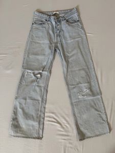 Light Wash Distressed Wide Leg Jeans