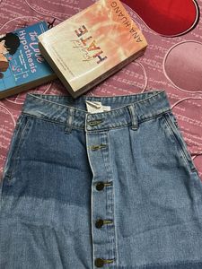 Vintage Two-Tone Denim Midi Skirt