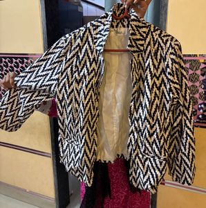 Cotton Chevron Print Blazer Jacket