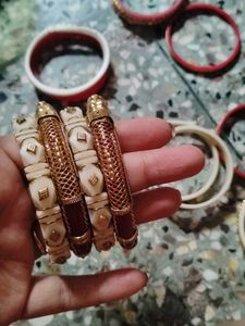 Elegant Gold &amp; Ivory Bangles Set