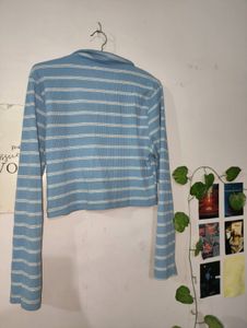 Blue Striped Crop Top