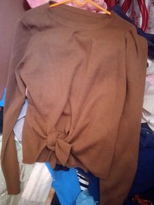 Brown Tie-Front Long Sleeve Top