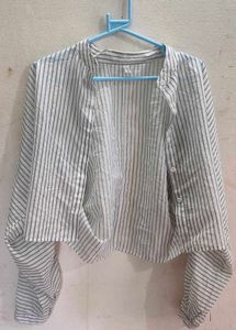 Striped Button-Up Cropped Shirt
