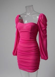 Chic Pink Ruched Bodycon Dress