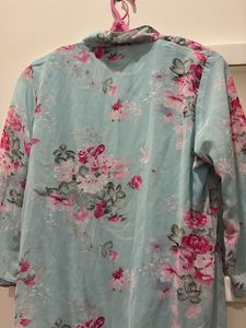 Floral Print Sheer Blue Top