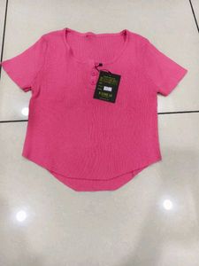 Pink Ribbed Henley Top