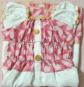 Adorable Pink Leaf Print Dress
