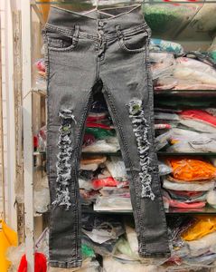 Stylish Distressed Grey Denim Jeans