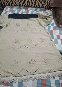 Embroidered Beige Cotton Kurta