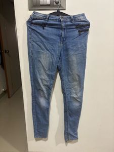 Blue Skinny Fit Jeans with Zipper Detail