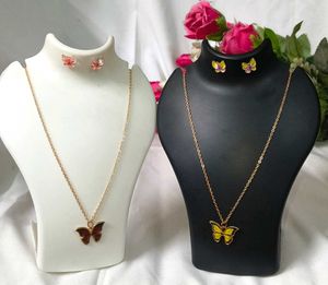 Butterfly Combo Necklace &amp; Earring Set YellowBrown