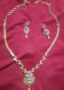 1 Gm Gold Plated Short Necklace Set With Earrings.