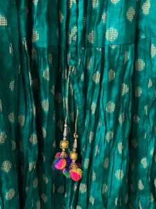 Full Flared Green Printed Ethnic Tiered Long Skirt