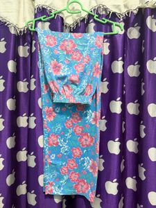 Blue Floral Print Tunic Top pant coord set