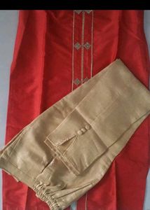 Vibrant Red Silk Kurta with Embellishments
