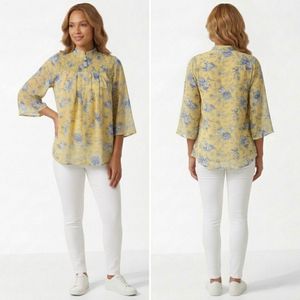 Chic Yellow Floral Smocked Blouse