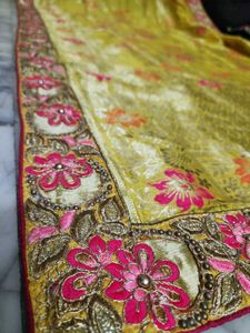 Embroidered Yellow  Saree with Blouse