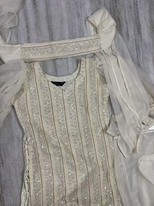 v neck embroidered sequinned kurti set
