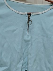 Baby Blue Zip Front Cropped Top