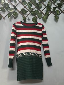 Striped Knit Dress with Horse Detail