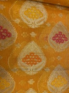 Mustard Gold &amp; Magenta Saree | Woven Floral