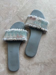 Beaded Fringe Shell Slides