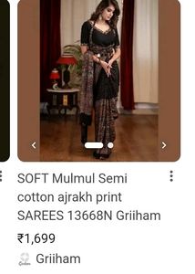 Soft Mulmul Semi Cotton Ajrakh Print Sarees 13668N Griiham