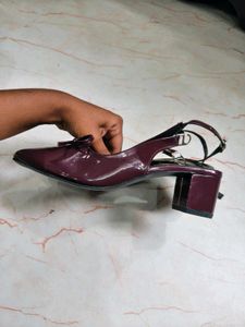 Chic Burgundy Slingback Bow Heels