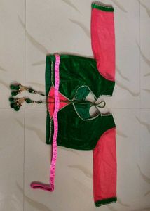 Pink Lehenga Choli Set with Green Blouse