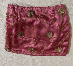 Embellished Pink Silk mini Skirt