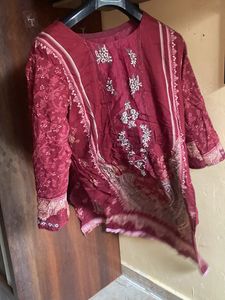 Maroon cotton 3 pc suit