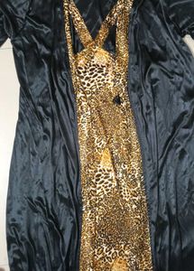 Pack of 2 Women Nighty with Robe (Gold, Black)