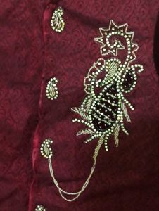 Burgundy Velvet Sherwani - Size M