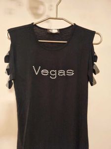 BLACK CHIC PARTY BLING T SHIRT Cutout Sleeve XS