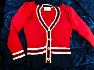 Gucci Chic Red Cropped Knit Cardigan