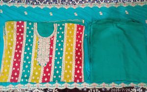 Teal Multicolour Embroidered Suit