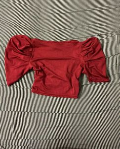 Red Puff Sleeve Crop Top