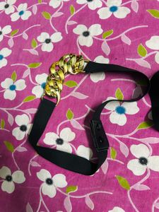 Stylish Black Elastic Belts with Chain Detail