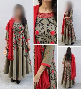 Embroidered A-Line Kurta with Shaw