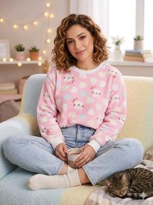 Cute Cat Pink Fleece Sweatshirt