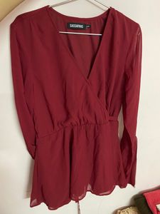 Sassafras Bell Sleeves Maroon Top