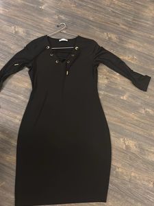 Calvin Klein Chic Black Lace-Up Midi Dress