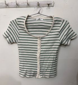 Striped Button-Up Cropped Top
