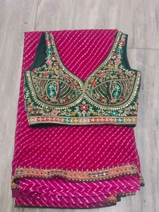 Vibrant Pink Saree with Embroidered Blouse