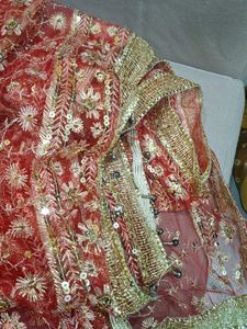 Red Embroidered Dupatta with Sequins