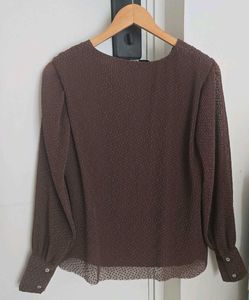 Brown Plisse V-Neck Top