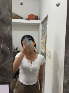 Ribbed White Short Sleeve Top