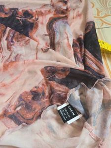 Trendy Mesh Marble Print Long Sleeve Crop Top
