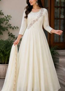 Elegant Cream Anarkali Gown with Embellishments