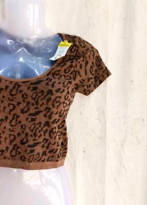 Brown Leopard Print Cropped Top